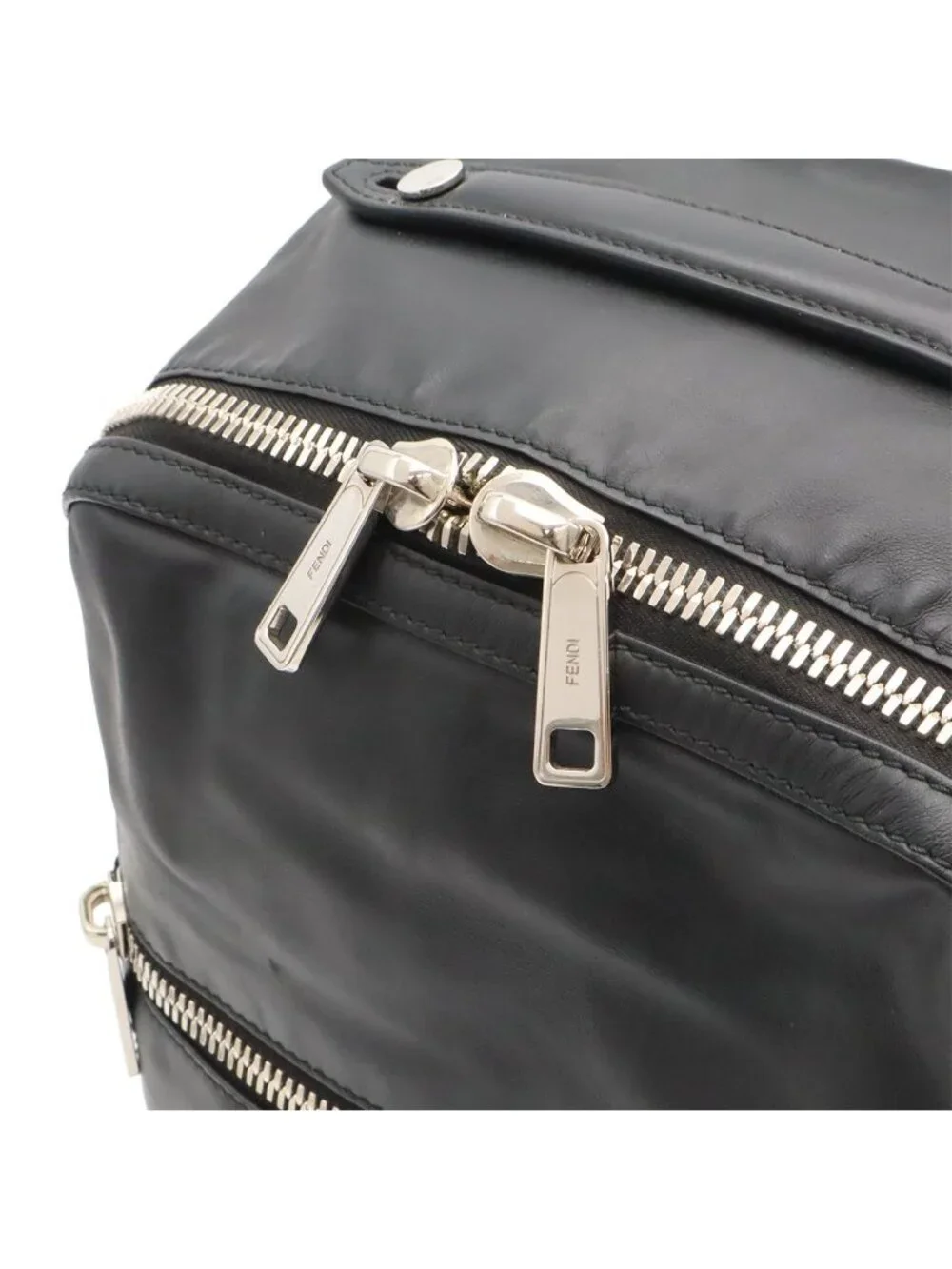 Fendi Backpack Leather Black Silver